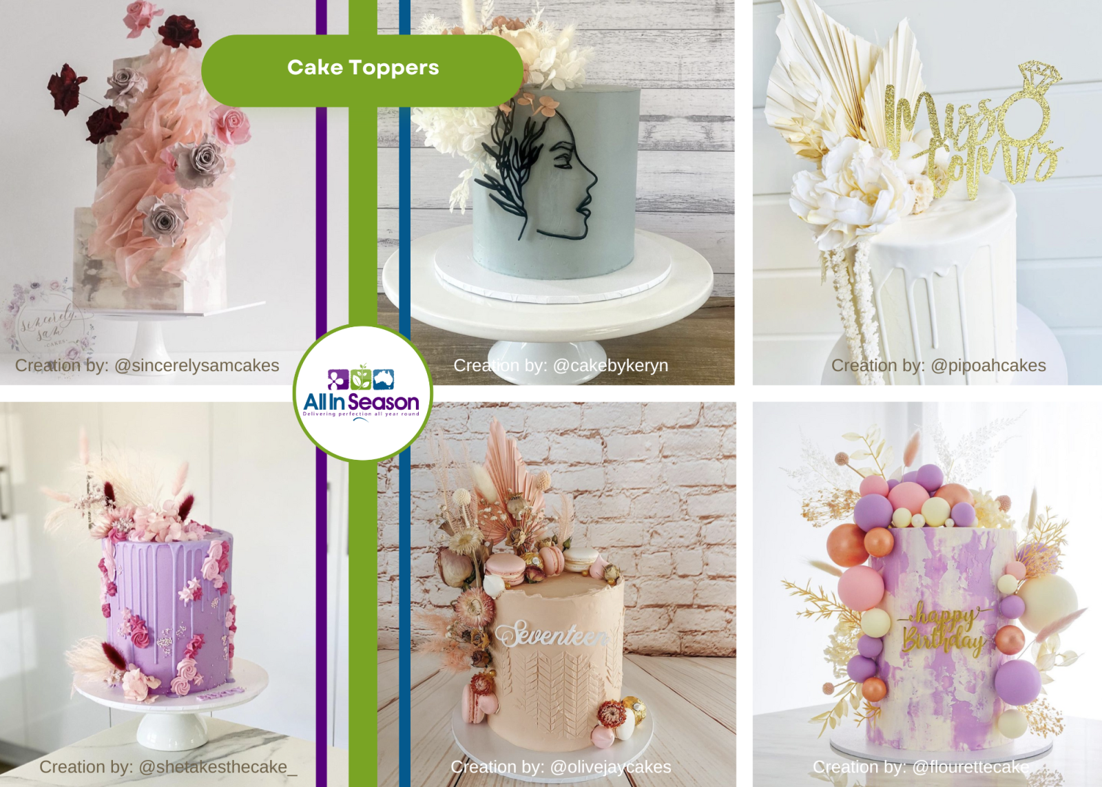 Examples of dried flowers as cake decorations