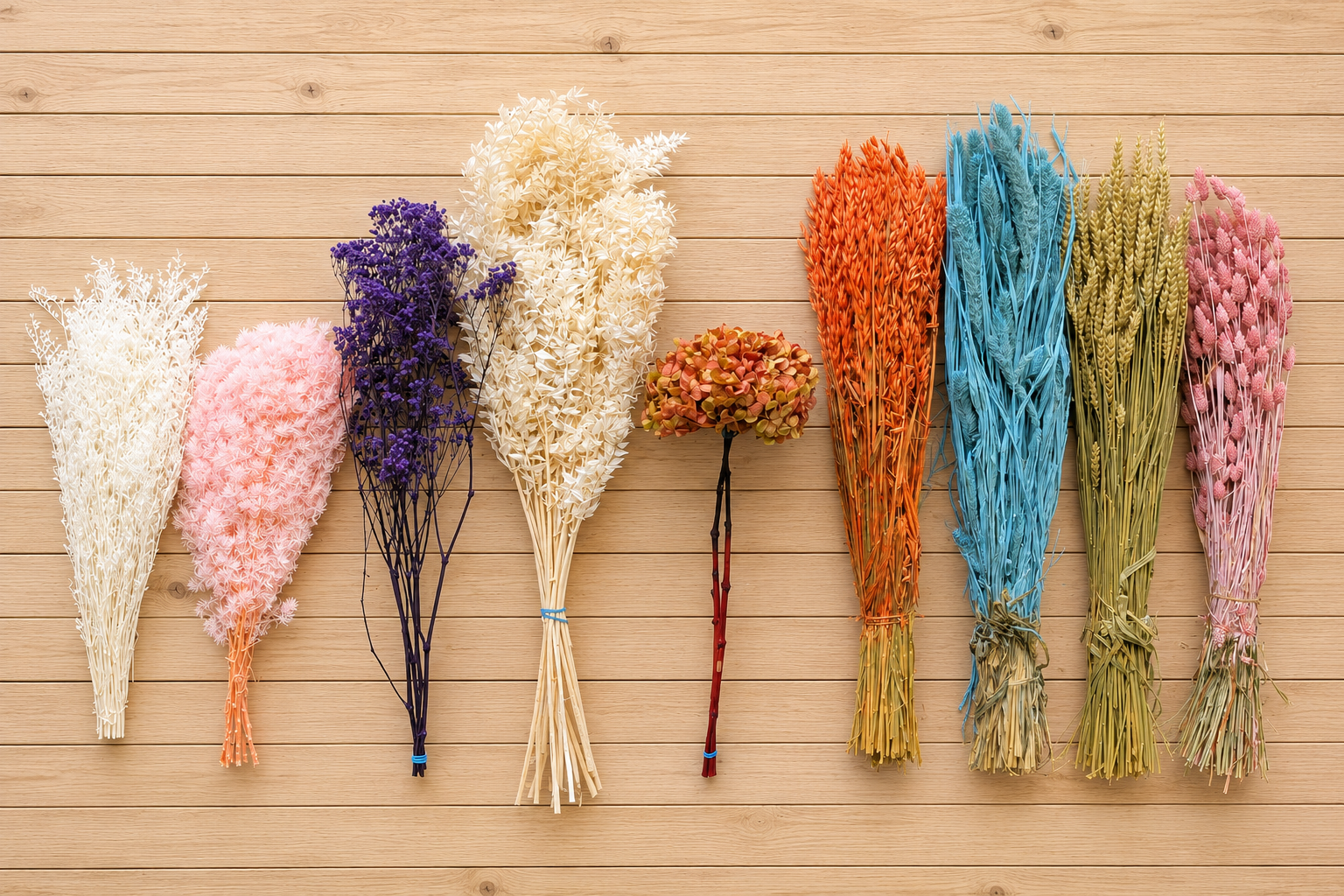Dried Filler Flowers with stems Limonium Ming Fern, Gypsophila Ruscus Hydrangea Avena Setaria Triticum and Phalaris by All Inseason Australia
