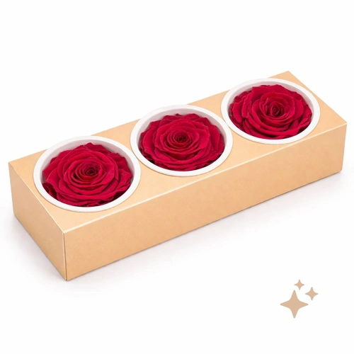 Preserved Roses 3 pack 6cm Red everlasting flowers for all occasions.